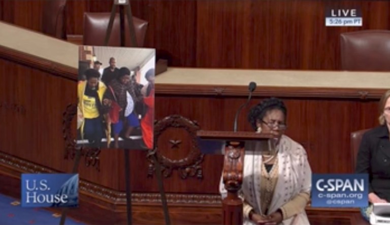 Protests against President Trump have hit the House floor, where Democrats have made their opposition known by taking a knee. (Image courtesy screenshot)