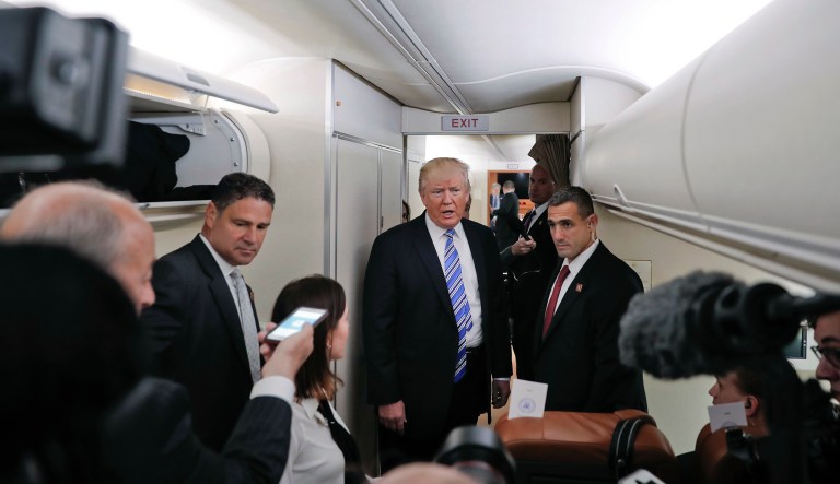 President Trump speaks to members of the media. The Washington Post published a story alleging that Trump shared classified information with Russian officials. (AP Photo/Pablo Martinez Monsivais)