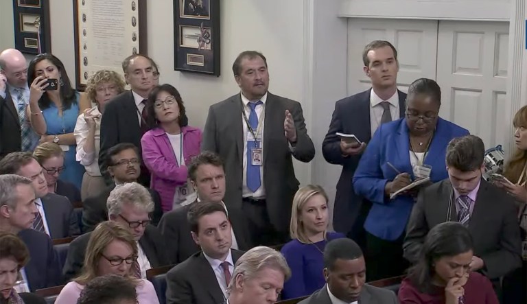 Brian Karem, who covers the White House for a Maryland newspaper, went on a tirade against White House spokeswoman Sarah Sanders at the press briefing Tuesday after she used a retracted CNN report to criticize the national media. (Screenshot)