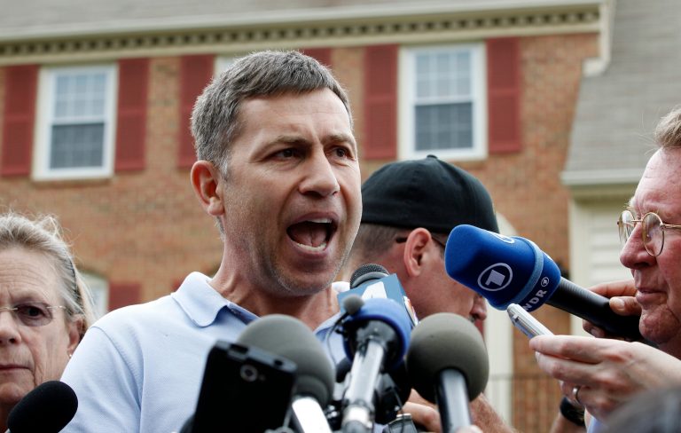Ruslan Tsarni, the uncle of the Boston Marathon bombing suspect, speaks with the media outside his home in Montgomery Village in Md. Friday, April, 19, 2013. Tsarni urged his nephew to turn himself in.  (AP Photo/Jose Luis Magana)