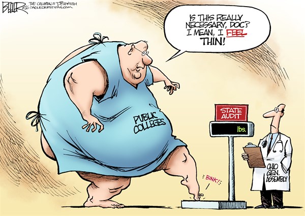 Editorial cartoon: State college check-up