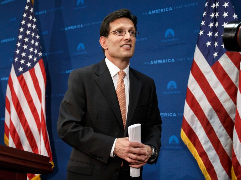 House Majority Leader Eric Cantor, R-Va., leaves a news conference after telling reporters he intends to resign his leadership post at the end of July following his defeat in the Virginia primary Tuesday, at the Capitol in Washington, Wednesday. (AP/J. Scott Applewhite)