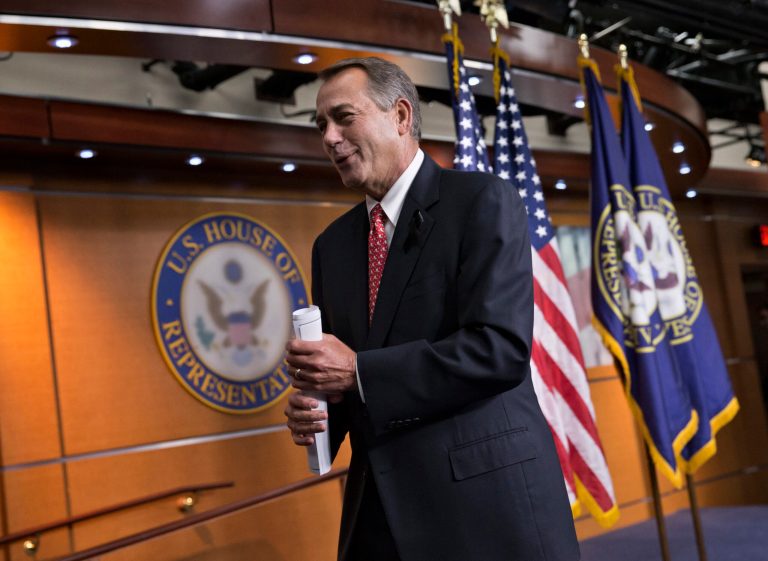 House Speaker John Boehner of Ohio leaves a news conference on Capitol Hill in Washington on Thursday. (AP Photo/J. Scott Applewhite)