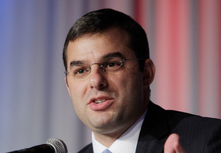 Rep. Justin Amash, R-Mich., fended off his primary opponent, Brian Ellis, by 14 percentage points Tuesday night. Everything was going swimmingly -- until the incumbent made his victory speech. (AP Photo/Carlos Osorio)
