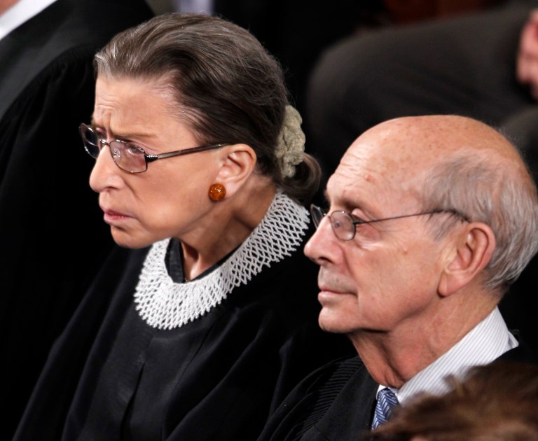 Justices Stephen Breyer and Ruth Bader Ginsburg asked the court to consider whether the entire death penalty violates the Constitution.Â (AP Photo/Evan Vucci)