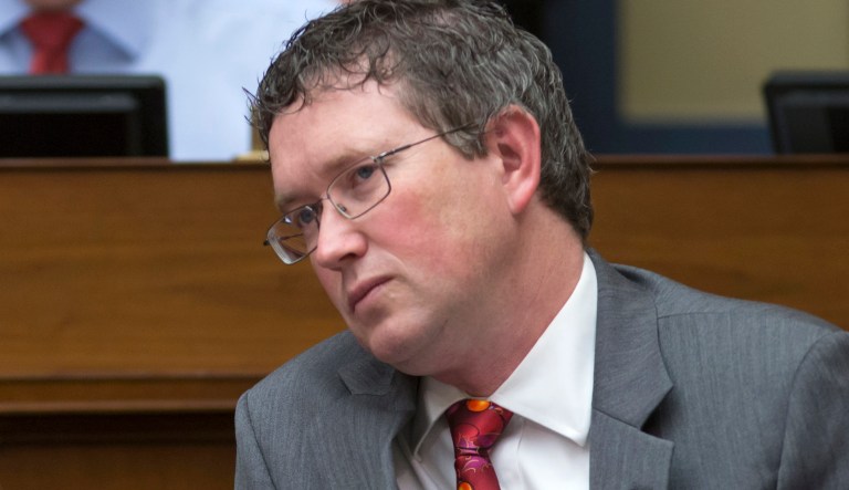 Rep. Thomas Massie, R-Ky., has argued that even the Obama administration couldn't find a way to regulate bump stocks, which are an accessory that lets a semi-automatic weapon fire at a similar rate to an automatic weapon. (AP Photo/J. Scott Applewhite)