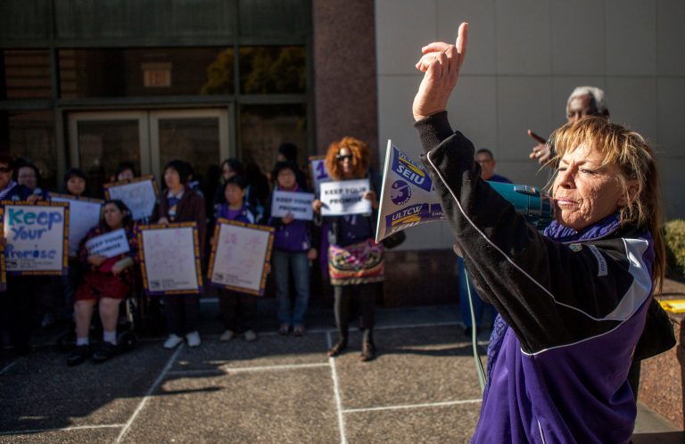 The union, which previously claimed about 60% of the caregivers involved as members, now claims just 30%. (AP Photo/Damian Dovarganes)