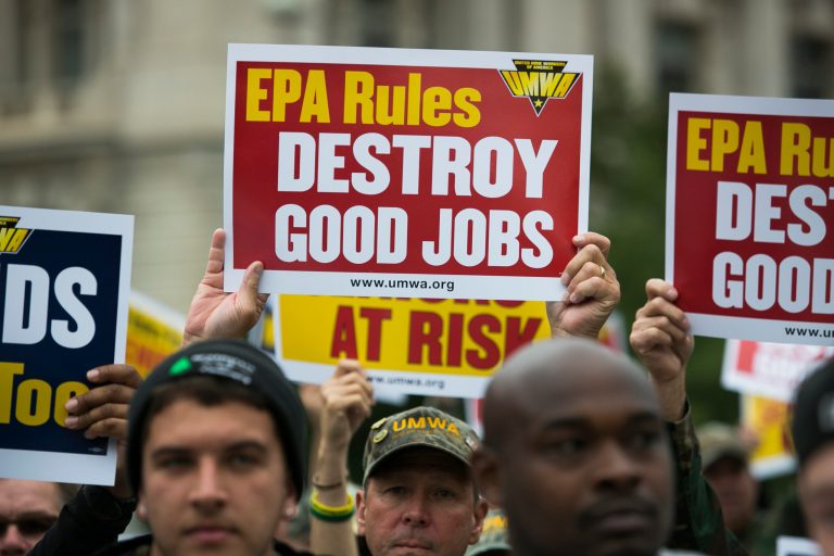 More than 300 union members and their families from Ohio, Pennsylvania and West Virginia gathered at the Environmental Protection Agency's headquarters Tuesday to protests a proposal to limit carbon emissions from coal-fired power plants that they said would kill jobs in Appalachia.Â (Graeme Jennings/Examiner)