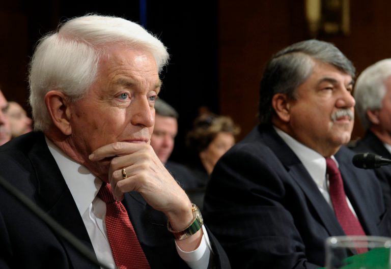 New National Labor Relations Board guidance on permissible workplace speech by company owners and managers is causing confusion among bosses, represented here on the left by U.S. Chamber of Commerce President and CEO Thomas Donahue, and workers for whom AFL-CIO President Richard Trumka would like to speak.Â 