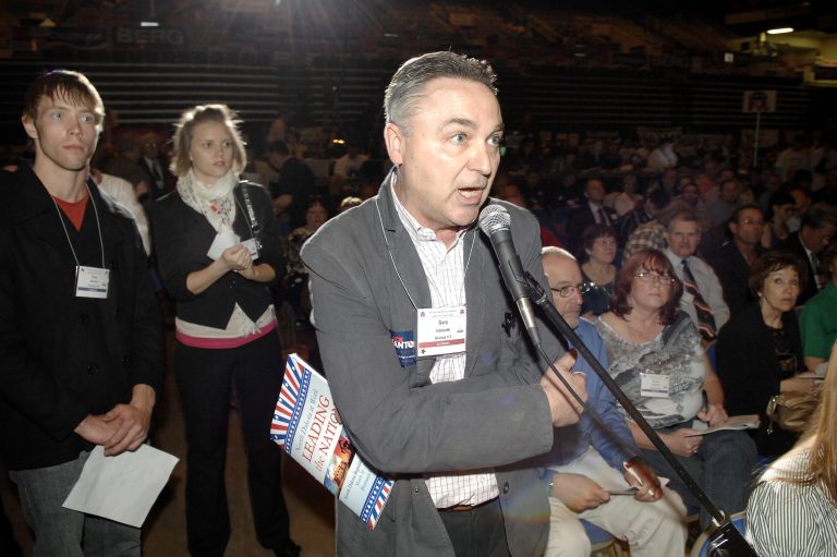 The state leader resigned Monday after a heated floor argument about convention rules. (AP Photo/Will Kincaid)