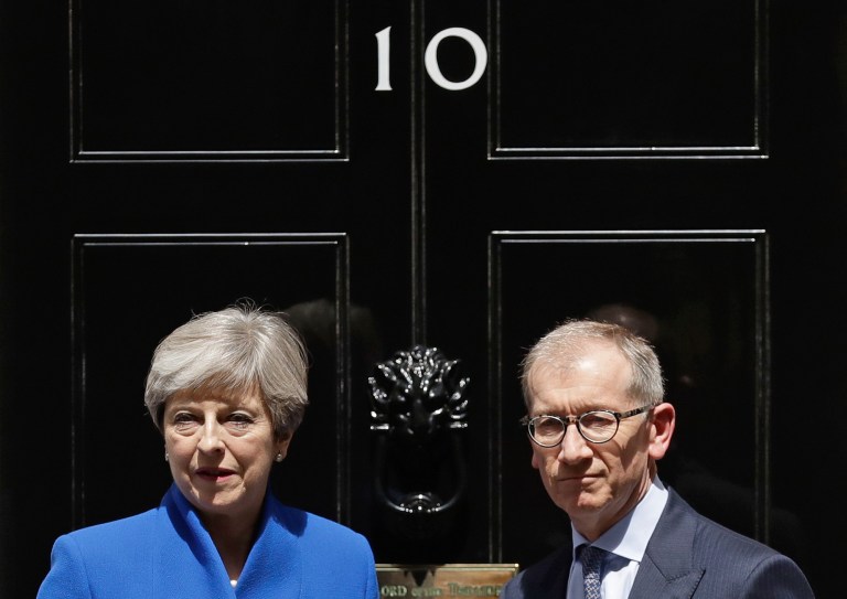 As May finalizes her ministerial team, aides Nick Timothy and Fiona Hill have resigned. (AP Photo/Matt Dunham)