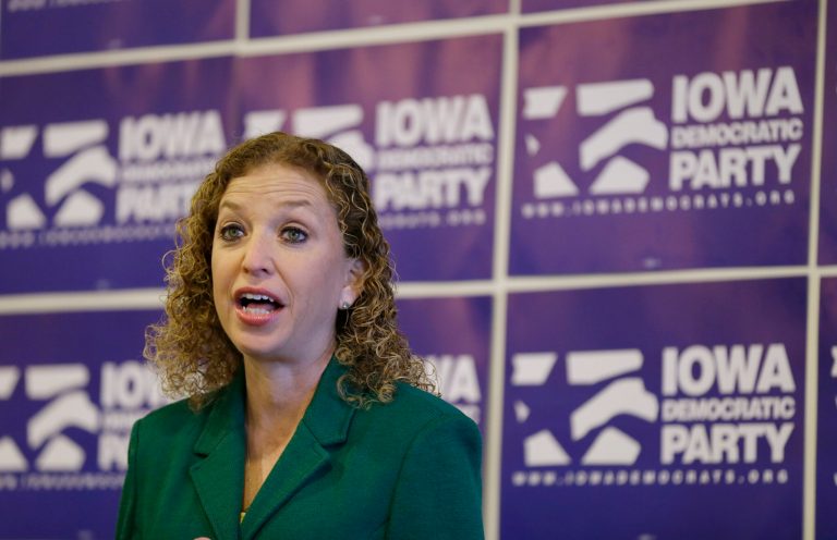 Democratic National Committee Chairwoman, Rep. Debbie Wasserman Schultz, D-Fla. speaks during a news conference, Saturday, Jan. 24, 2015, in Des Moines, Iowa. (AP Photo/Charlie Neibergall)