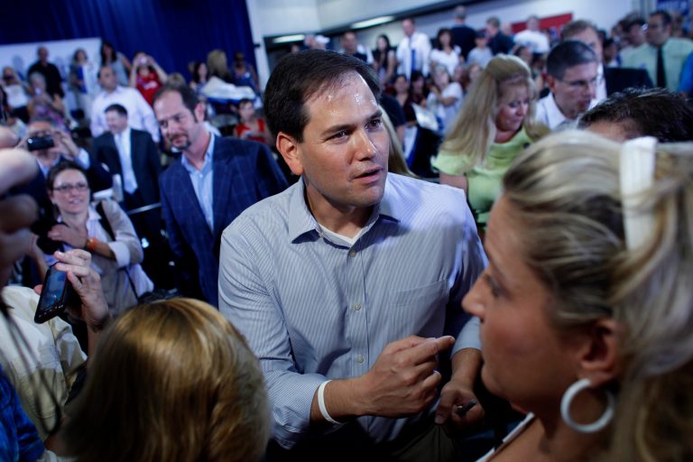 Sen. Marco Rubio, R-Fla., meets with supporters at a rally for presidential candidate Mitt Romney at C.C. Ronnow Elementary School in Las Vegas Saturday, July 28, 2012. Romney confirmed this summer that Rubio was in contention to be the GOP's vice presidential candidate. (AP Photo/Las Vegas Review-Journal, John Locher) 