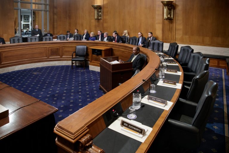Seats on the Democrat's side of the Senate Environment and Public Works Committee hearing room are empty on Capitol Hill in Washington, Wednesday, Feb. 1, 2017, during a boycott to thwart the confirmation vote on Environmental Protection Agency (EPA) Administrator-designate Scott Pruitt. (AP Photo/J. Scott Applewhite)