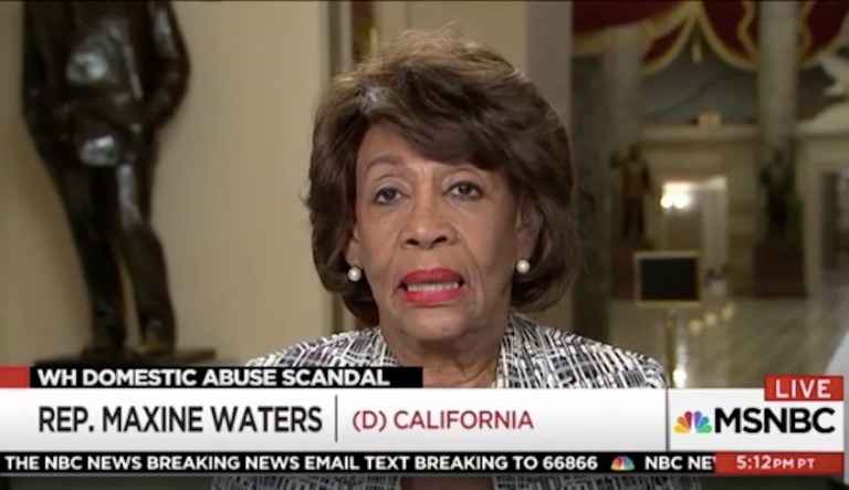 Rep. Maxine Waters, D-Calif., on MSNBC Tuesday suggested that President Trump knew about the abuse allegations against former staff secretary Rob Porter before he left the White House. (screenshot)