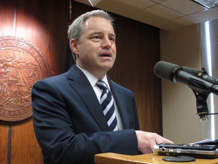Alaska Gov. Sean Parnell addresses reporters in Juneau, Alaska, in April 2012. (AP Photo/Becky Bohrer)