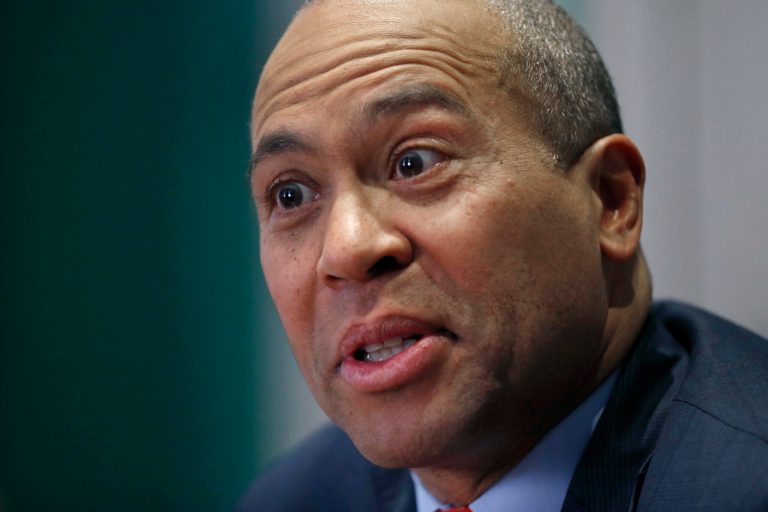 Former Massachusetts Gov. Deval Patrick speaks during an interview at his Statehouse office in Boston. (AP/Elise Amendola)