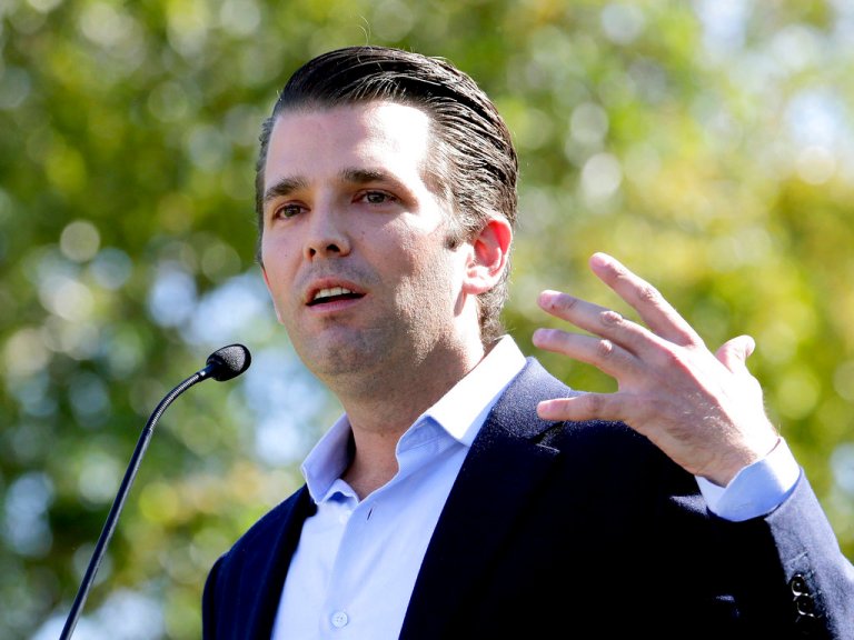 FILE - In this Friday, Nov. 4, 2016 file photo, Donald Trump Jr. campaigns for his father Republican presidential candidate Donald Trump in Gilbert, Ariz. Donald Trump's eldest son, son-in-law and then-campaign chairman met with a Russian lawyer shortly after Trump won the Republican nomination, in what appears to be the earliest known private meeting between key aides to the president and a Russian. Representatives of Donald Trump Jr. and Jared Kushner confirmed the June 2016 meeting to The Associated Press after The New York Times reported Saturday, July 8, 2017 on the gathering of the men and Russian lawyer Natalia Veselnitskaya at Trump Tower. (AP Photo/Matt York, File)