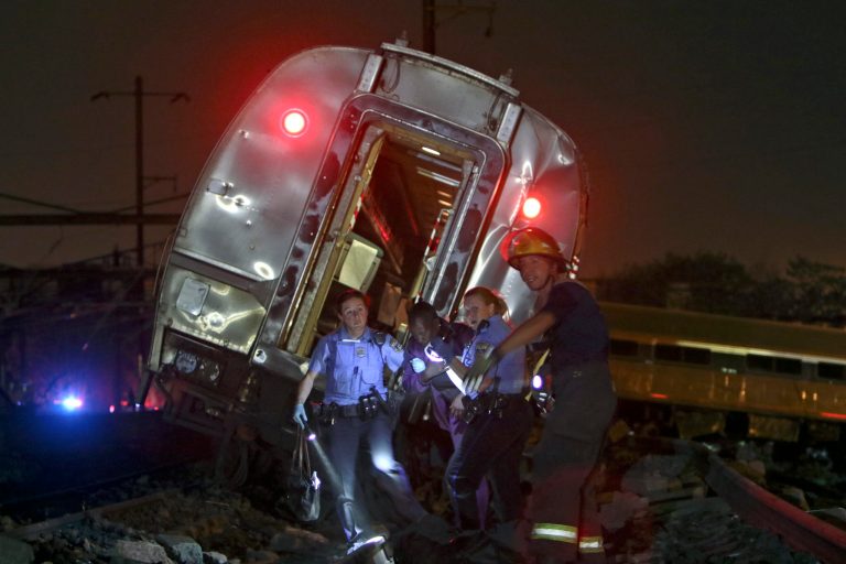 An Amtrak train that originated in Washington, D.C., derailed in Philadelphia Tuesday night, killing at least five and injuring 50 more. (AP Photo)
