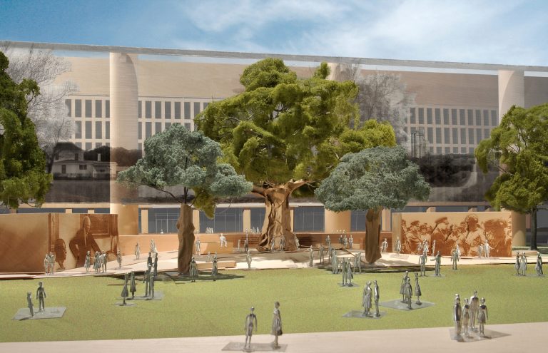 Eisenhower Memorial Pedestrian Experience.Model image courtesy of Gehry Partners, LLP, 2012.(Ã¢â¬ËThe Elder StatesmanÃ¢â¬â¢ photograph from an original print by Yousuf Karsh, 1966).