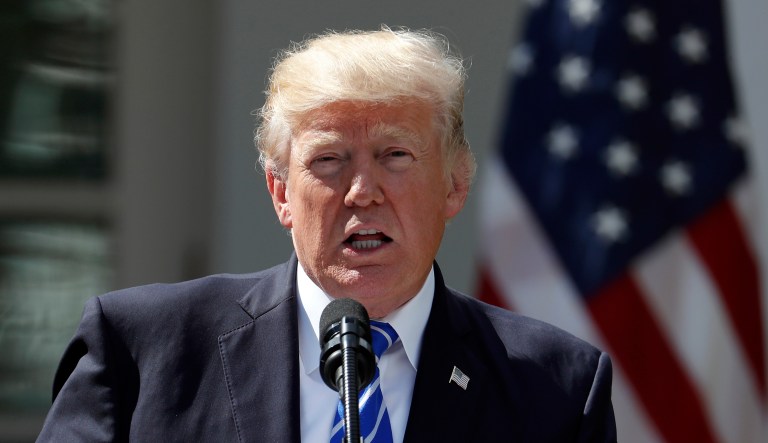 President Donald Trump speaks during a news conference with Spanish Prime Minister Mariano Rajoy in the Rose Garden of the White House, Tuesday, Sept. 26, 2017, in Washington. (AP Photo/Alex Brandon)