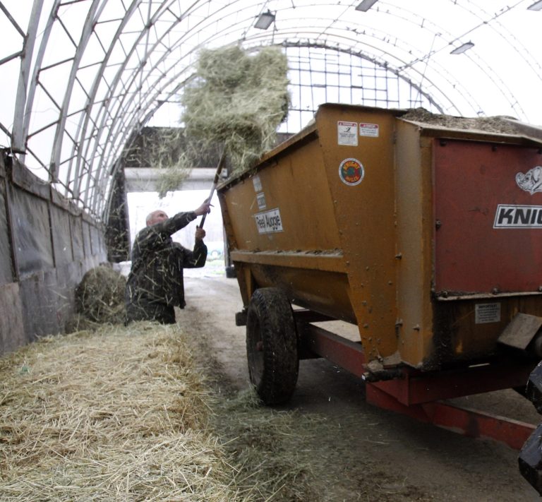 Farmer Myles Goodrich loads a feed wagon at his farm in Danville, Vt. (AP/Toby Talbot)