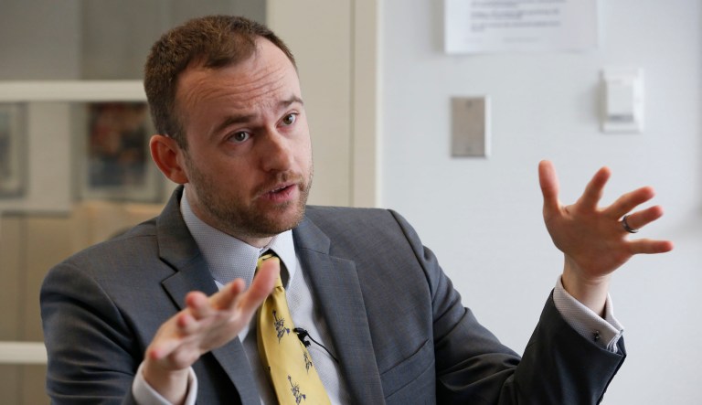 Libertarian Cliff Hyra, a patent attorney, is unlikely to win a large share of the vote. (AP Photo/Steve Helber)