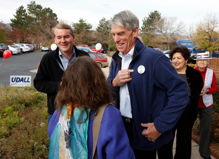 U.S. Sen. Mark Udall, D-Colo., shows his 
