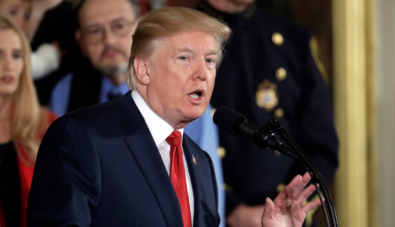 President Trump speaks in the East Room of the White House in Washington. (AP Photo/Evan Vucci)