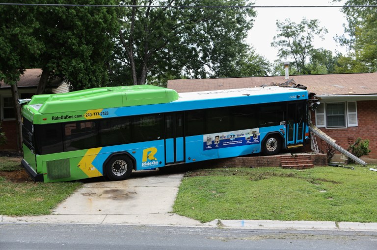 A Montgomery Transit Ride on Bus crashed through the front of a house in Silver Spring.