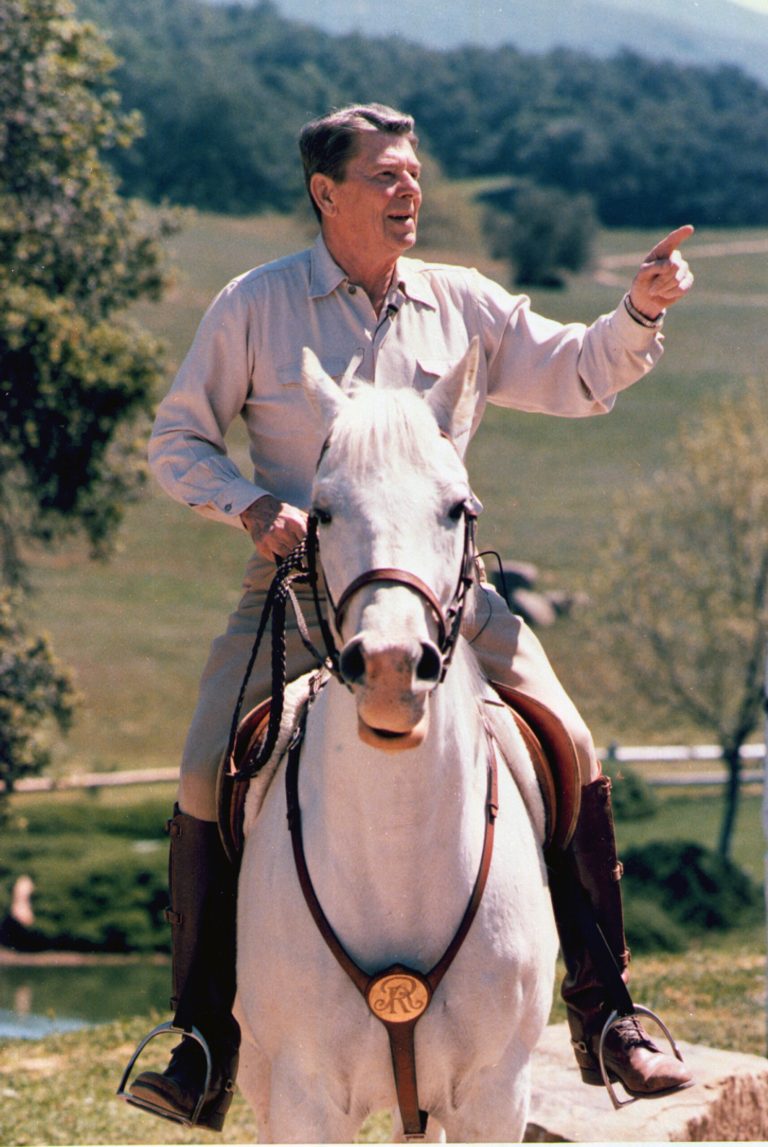 The late President Ronald Reagan rides his horse at his 688-acre ranch located 30 miles northwest of Santa Barbara, Calif., now operated by the Young America's Foundation. (AP Photo/Pete Souza)