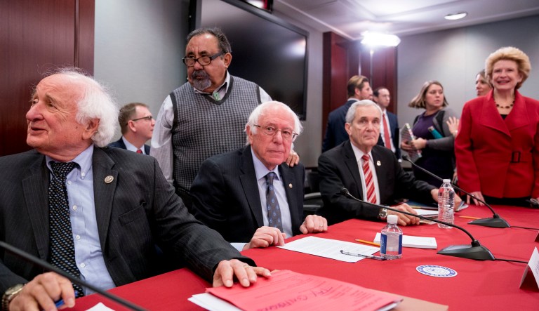 As tax reform begins to take effect, its positive benefits will make it harder for the Democrats - particularly those who are more open to Sen. Bernie Sanders, I-Vt., (pictured center) and his policies - to sell their economic message. (AP Photo/Andrew Harnik)