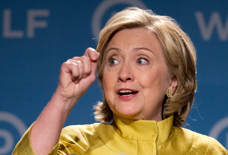 Former Secretary of State Hillary Clinton speaks at the Democratic National Committee's Women's Leadership Forum in Washington, Friday, Sept. 19, 2014. (AP Photo/Manuel Balce Ceneta)