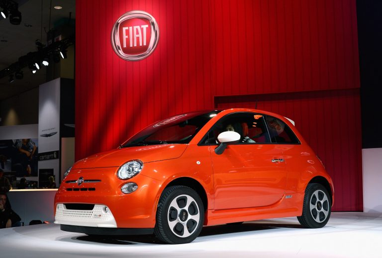 LOS ANGELES, CA - NOVEMBER 28:  The Fiat 500e electric car is unveiled during the Los Angeles Auto show on November 28, 2012 in Los Angeles, California. The LA Auto Show opens to the public November 30 and runs through December 9.  (Photo by Kevork Djansezian/Getty Images)