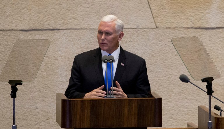 Vice President Mike Pence said President Trump's immigration policy does not consider immigrants' 'race or creed.' (AP Photo/Ariel Schalit, Pool)