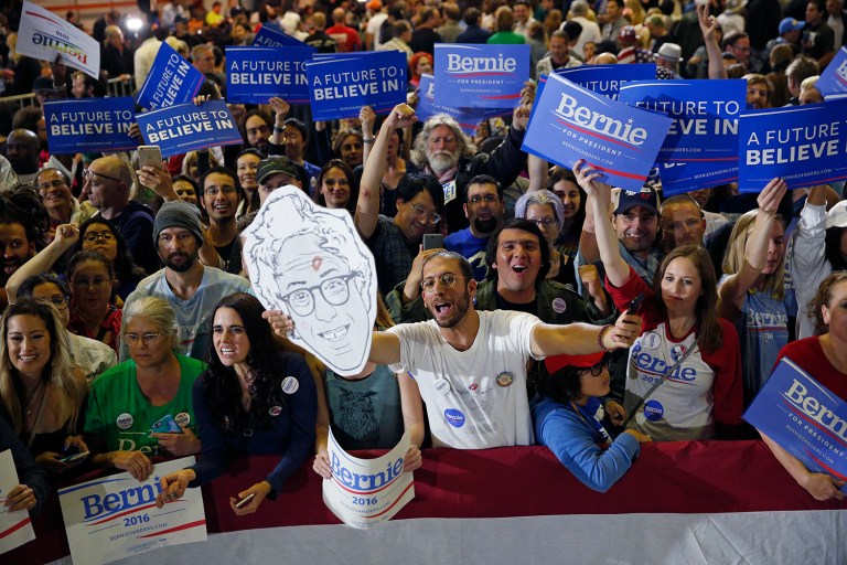 "This campaign is not just about electing a president — as important as that is," Bernie Sanders said to a thousands of supporters at the Pennsylvania Convention Center. "It is about building a movement to transform this country." (AP Photo/John Locher)