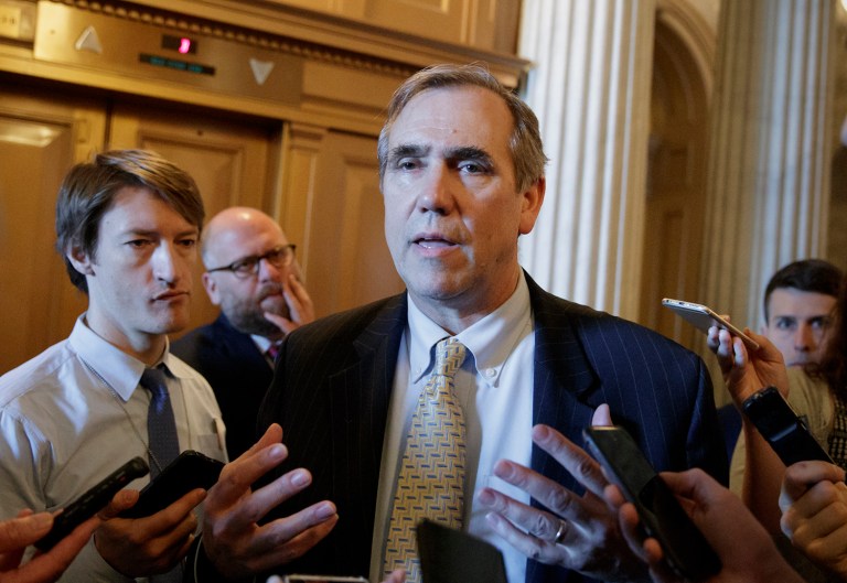 Sen. Jeff Merkley, D-Ore., vigorously opposed the Republican move on Thursday to end the filibuster for Supreme Court nominees. (AP Photo/J. Scott Applewhite)