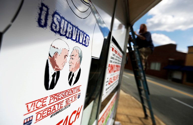 Indiana Gov. Mike Pence and Virginia Sen. Tim Kaine go head-to-head in tonight's vice presidential debate. (AP Photo/David Goldman)