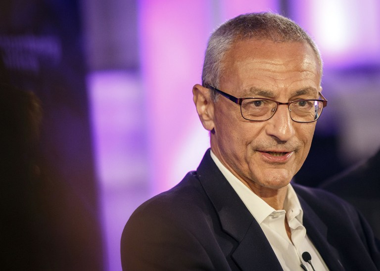 "She's said it was a mistake to have a private server. She's said it 50 times," John Podesta said. (Patrick T. Fallon/Bloomberg)