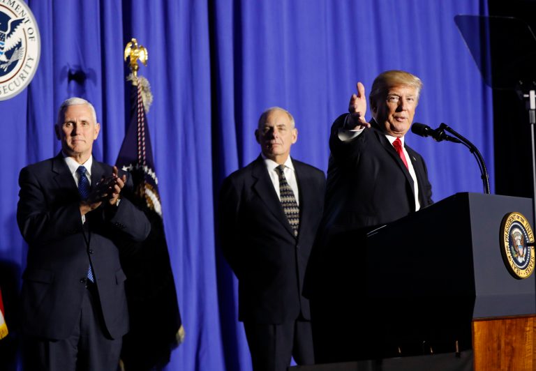 Trump continued his practice of highlighting the families of victims of crimes committed by illegal immigrants. (AP Photo/Pablo Martinez Monsivais)