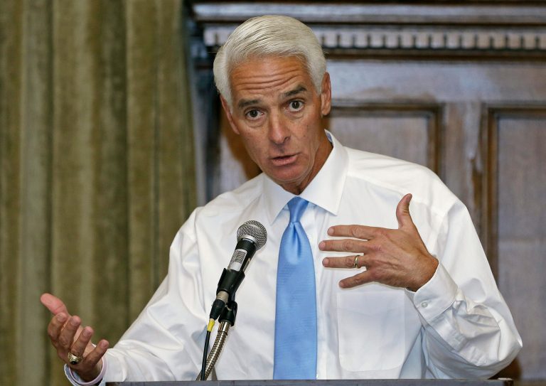 Florida Democratic gubernatorial candidate Charlie Crist speaks at the Florida Press Association and Florida Society of Newspaper Editors at a gubernatorial forum in Coral Gables, Fla., Thursday, July 10, 2014. (AP Photo/Alan Diaz)