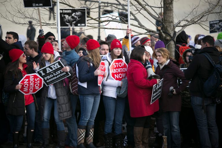 Anti-abortion rights activists gather outside the Supreme Court in Washington D.C., on Thursday, January 22, 2015. (Graeme Jennings/Washington Examiner)