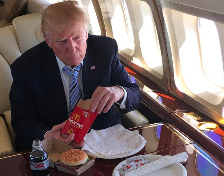 Donald Trump celebrated clinching the 1,237 delegates necessary to become the GOP nomination by posting a photo of himself to Instagram eating a McDonald's Big Mac, fries and a Diet Coke with the caption. (Photo courtesy of Donald Trump's Instragram account)