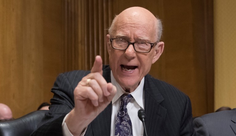 Sen. Pat Roberts, R-Kan., told reporters in Topeka on Thursday that he sees no reason anyone under the age of 21 should possess an AR-15 rifle, like the kind used in the recent Florida school shooting. (AP Photo/J. Scott Applewhite)