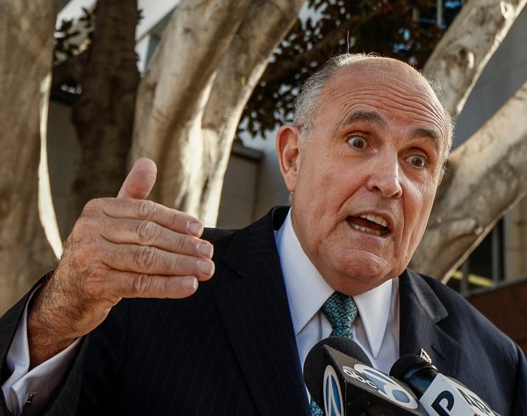 Lawyer and former New York City Mayor Rudy Giuliani comments on a lawsuit filed against video game giant Activision by former Panamanian dictator Manuel Noriega outside Los Angeles Superior court in Los Angeles Thursday, Oct. 16, 2014. Noriega claims his likeness was used without permission in 