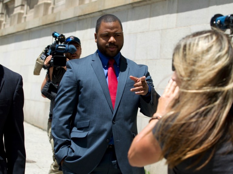 William Porter said he responded to a call to assist Caesar Goodson at the van's fourth stop while Freddie Gray was being transported. He found Gray shackled and laying on his stomach on the van's floor. (AP Photo)