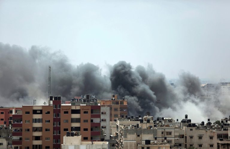 Smoke rises after an Israeli missile strike hit Gaza City, Monday. (AP/Khalil Hamra)
