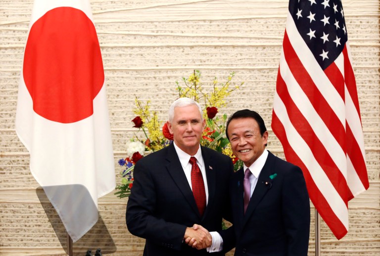 The trip was a quiet reminder of the U.S. commitment to allies, and a demonstration of Pence’s value as a spokesman for the administration. (AP Photo/Eugene Hoshiko)