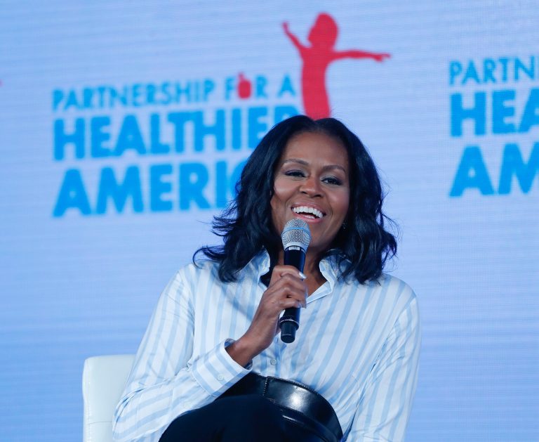 Former first lady Michelle Obama smiles while speaking at the Partnership for a Healthier American 2017 Healthier Future Summit in Washington, Friday, May 12, 2017. Despite her anti-childhood obesity initiative, kids are still fat. (AP Photo/Pablo Martinez Monsivais)