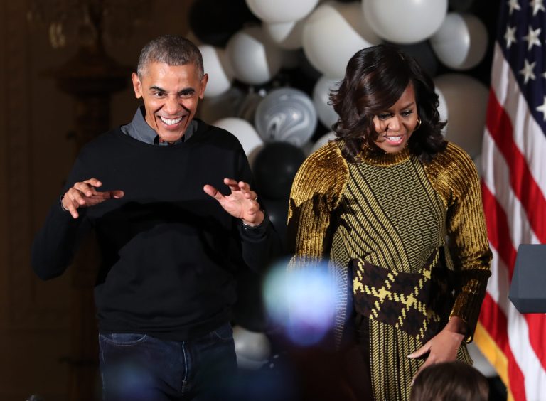 President Barack Obama and the first lady Michelle Obama dance to the beat of Michael Jackson's 